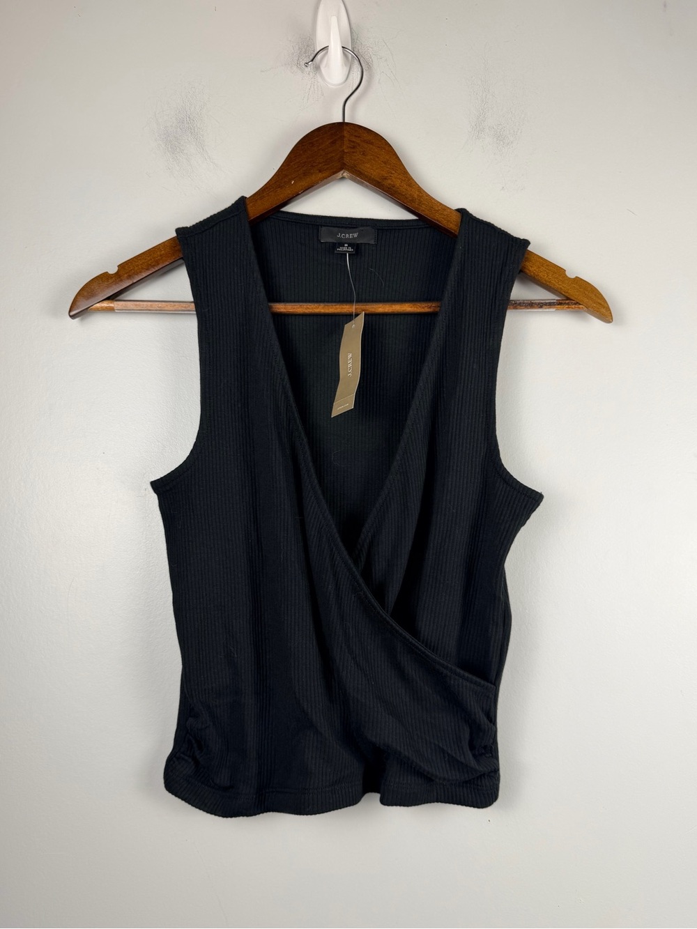 New J. crew Black ribbed sleeveless faux wrap top size small